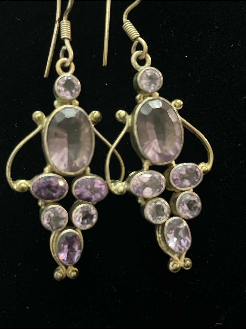 Silver tone  Amethyst Drop Earrings - Purple Gemstone Dangle